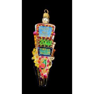 Christopher Radko 2001 Happy New Year Postcard Christmas Glass Ornament 6”